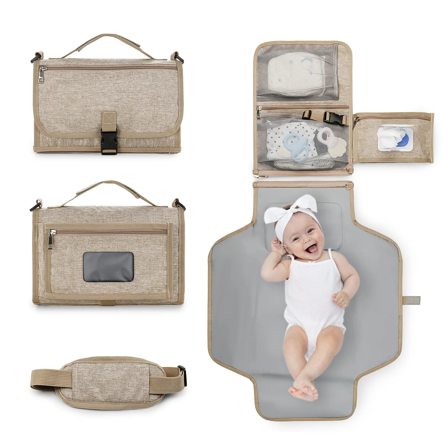 Foldable travel changing mat with storage pockets